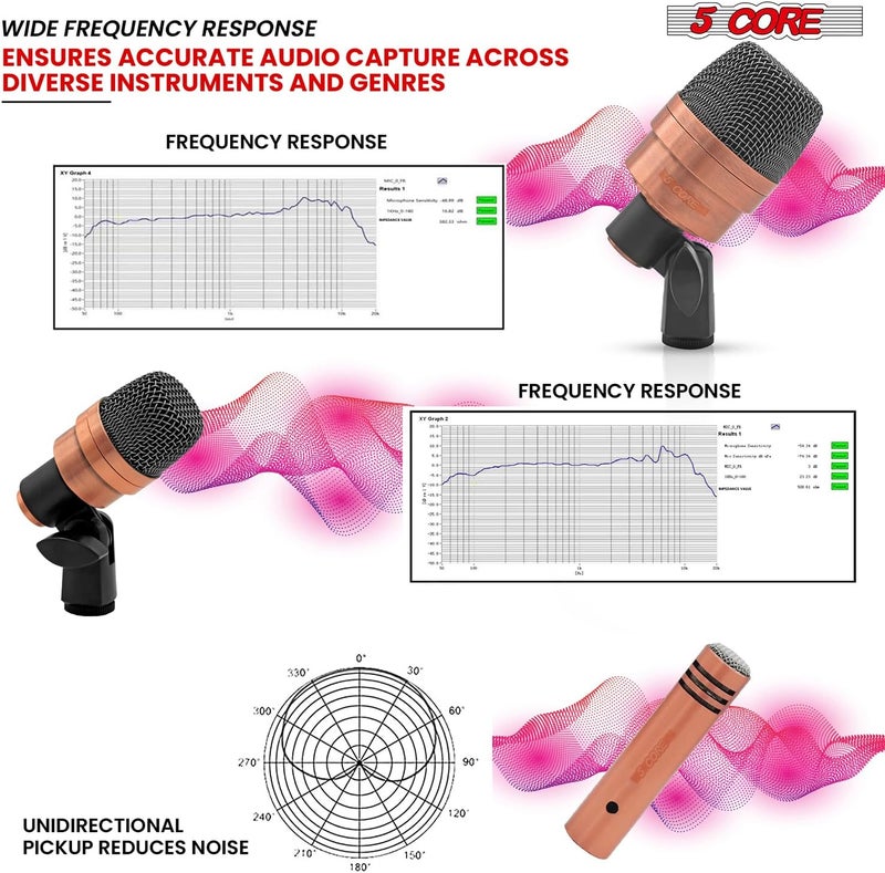 5 Core Conga Mic Snare Tom Set Professional XLR Cardioid Unidirectional Condenser Instrument Microphone Kit Congo 3XP Copperex - Image 3